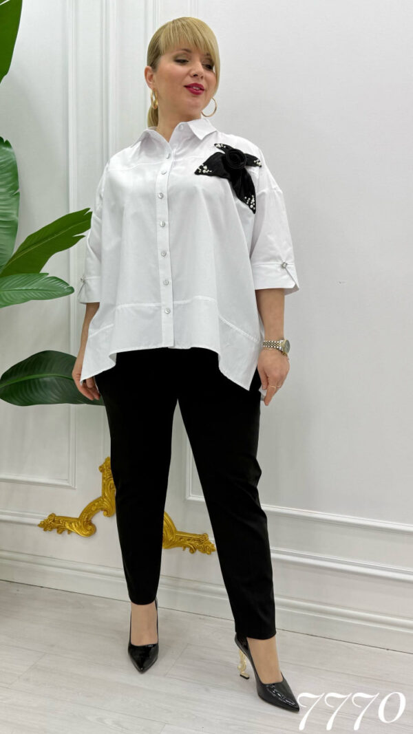 Elegant Brown Oversized Shirt with Floral Applique