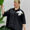 Elegant Brown Oversized Shirt with Floral Applique