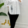 Elegant Black Button-Down Shirt with Gold Embroidery