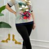 Floral Graphic Short Sleeve Blouse with Contrast Trim