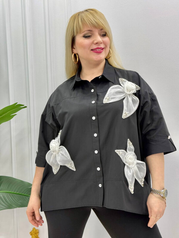 Elegant Brown Oversized Shirt with Floral Applique