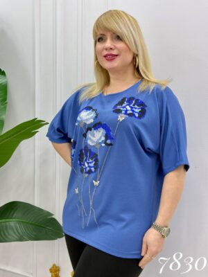 file_1750-1.jpg Elegant Blue Floral Embellished Dolman Sleeve Blouse