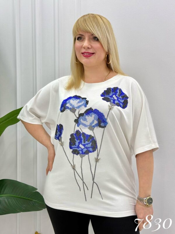 file_1752.jpg Elegant Blue Floral Embellished Dolman Sleeve Blouse