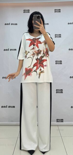 file_1765-1.jpg Elegant Floral Print Two-Piece Tunic and Trouser Set