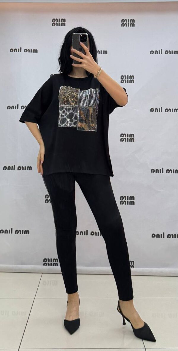 file_1773.jpg Women's Black Rhinestone Animal Print Fashion Blouse