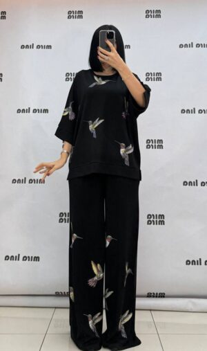 file_1790-1.jpg Women's Hummingbird Print Two-Piece Top and Pants Set