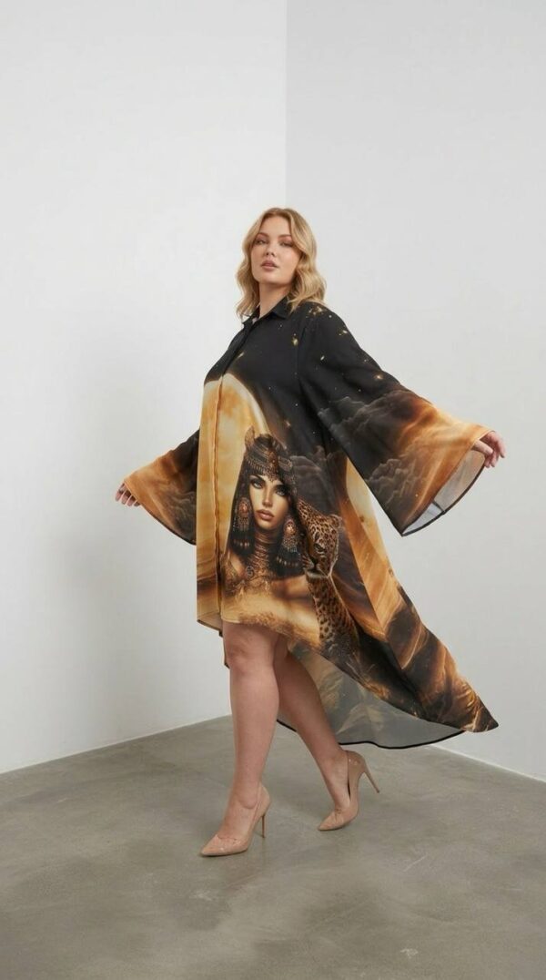 file_1896-1.jpg Oversized Egyptian Print High-Low Shirt Dress