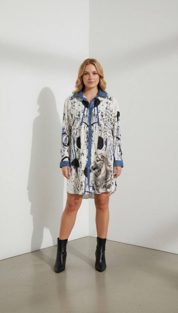 file_1930.jpg Graphic Print Mini Shirt Dress with Denim Accents