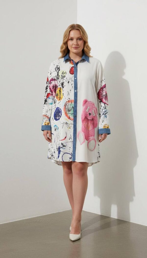 file_1934.jpg Graphic Print Shirt Dress with Denim Accents