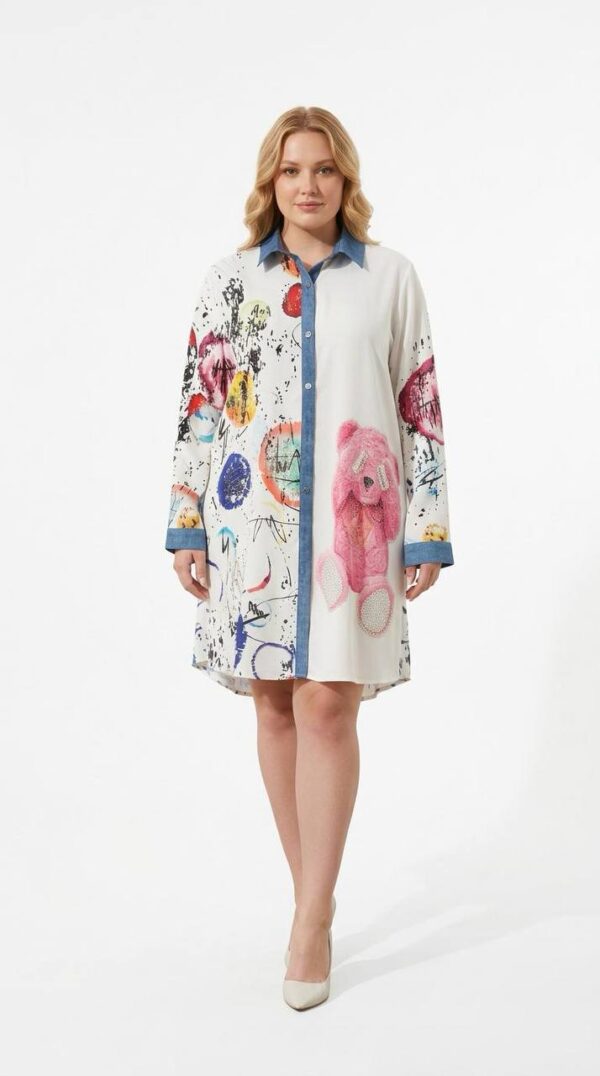 file_1935.jpg Graphic Print Shirt Dress with Denim Accents