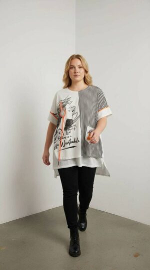 Modern Graphic Print and Striped Casual Blouse