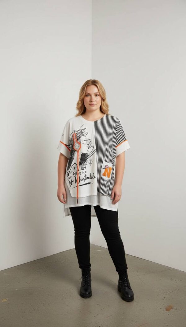 Modern Graphic Print and Striped Casual Blouse