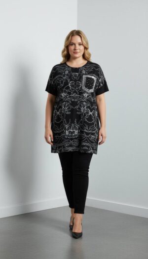 Floral Print Tunic Blouse with Embellished Pocket