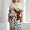 Abstract Calligraphy Print Maxi Dress