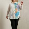 Women's Abstract Print Mesh Sleeve Tunic Shirt