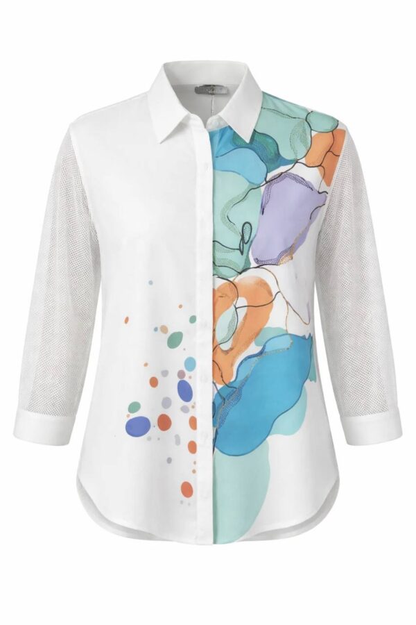 Women's Abstract Print Mesh Sleeve Tunic Shirt