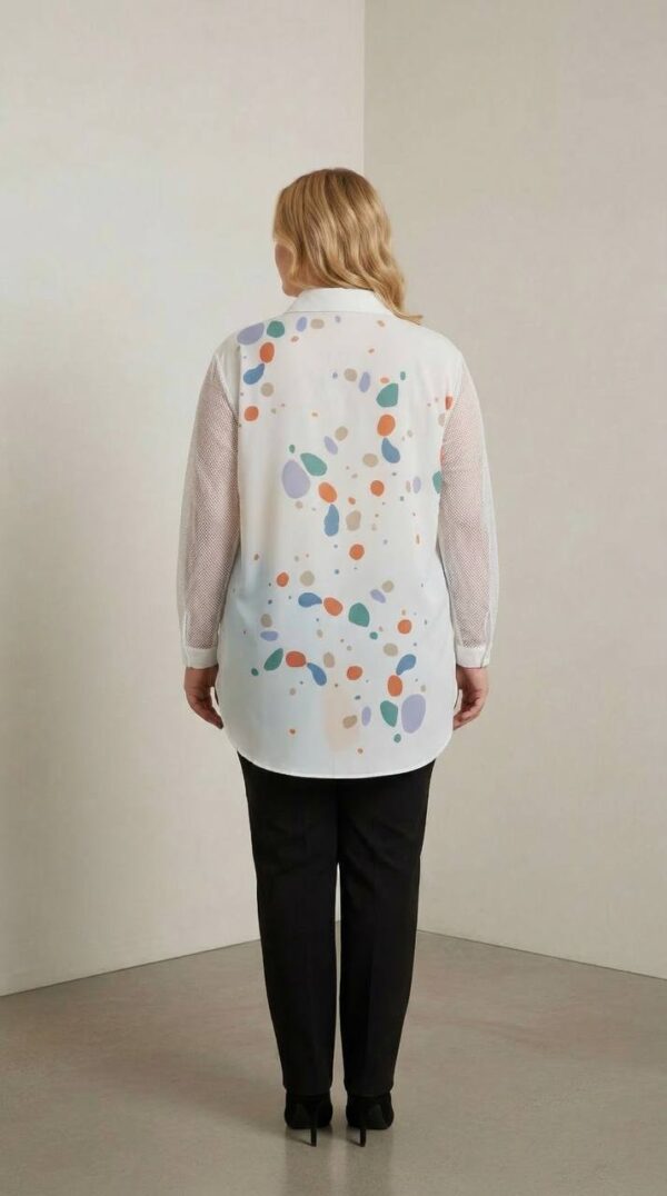 Women's Abstract Print Mesh Sleeve Tunic Shirt