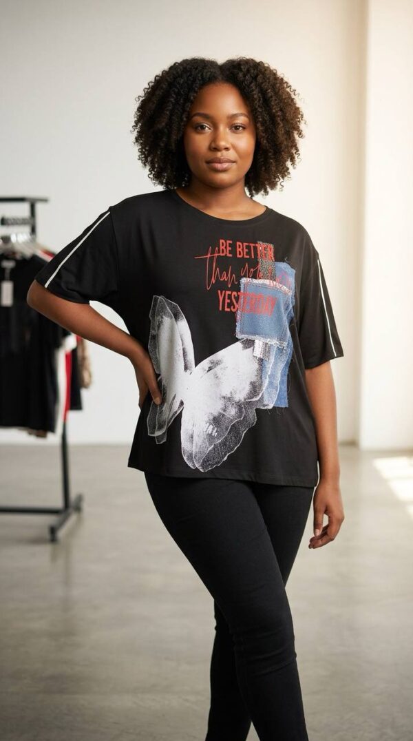 file_2001.jpg Lavelina Graphic Butterfly Print Blouse with Denim Detail