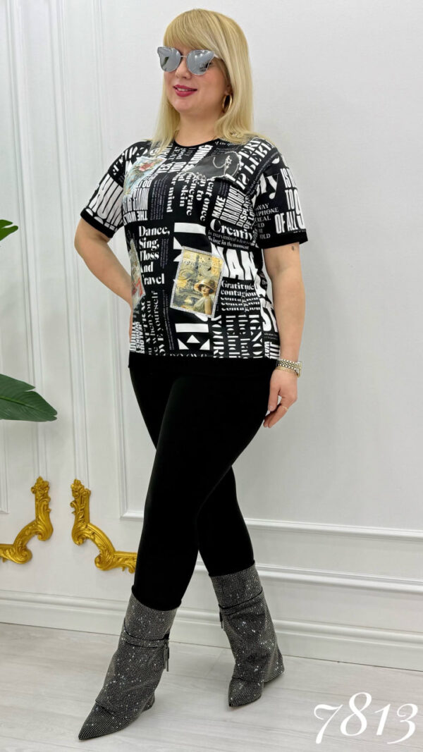 Women's Typography Graphic Print Blouse with Patches