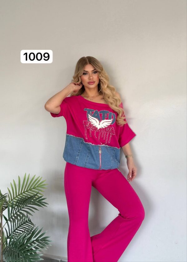 file_2132.jpg Chic Denim-Patch Graphic Tee and Flare Pants Set