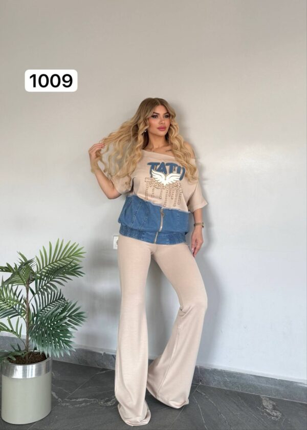 file_2133.jpg Chic Denim-Patch Graphic Tee and Flare Pants Set