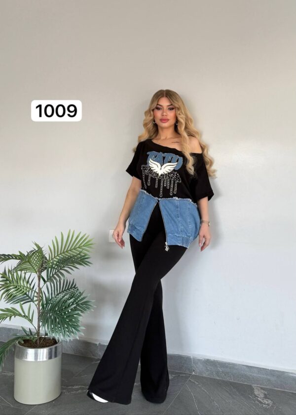 file_2136.jpg Chic Denim-Patch Graphic Tee and Flare Pants Set