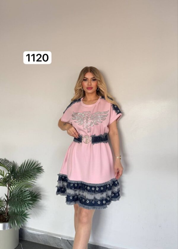 file_2147.jpg Embellished Wing Graphic Mini Dress with Denim Trim