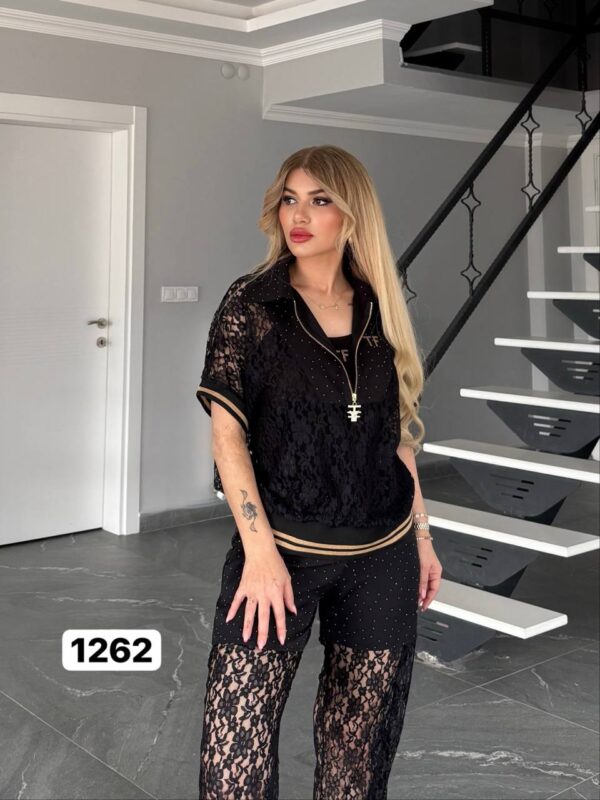 file_2203.jpg Women's Elegant Lace Two-Piece Polo and Pants Set