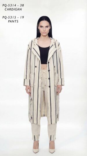 Striped Raw-Edge Hooded Duster Cardigan