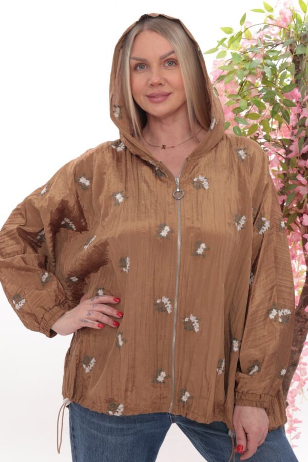 Floral Embroidered Crinkle Hooded Jacket