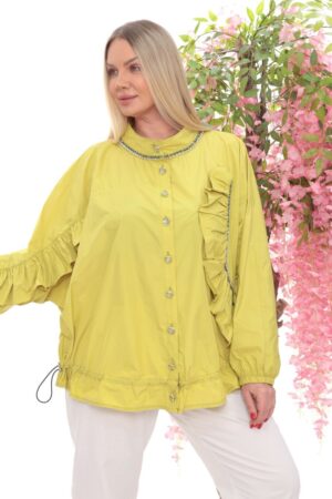 Jewel-Trimmed Ruffle Detail Blouson Jacket