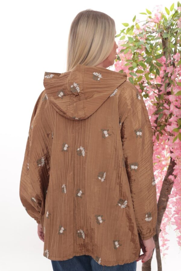 Floral Embroidered Crinkle Hooded Jacket