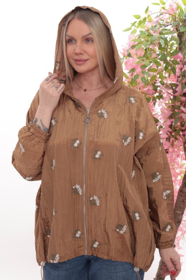 Floral Embroidered Crinkle Hooded Jacket