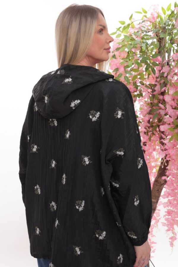 Floral Embroidered Crinkle Hooded Jacket