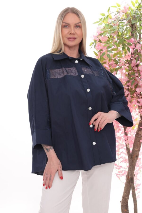 Wholesale Rhinestone Embellished Sheer Panel Tunic Shirt