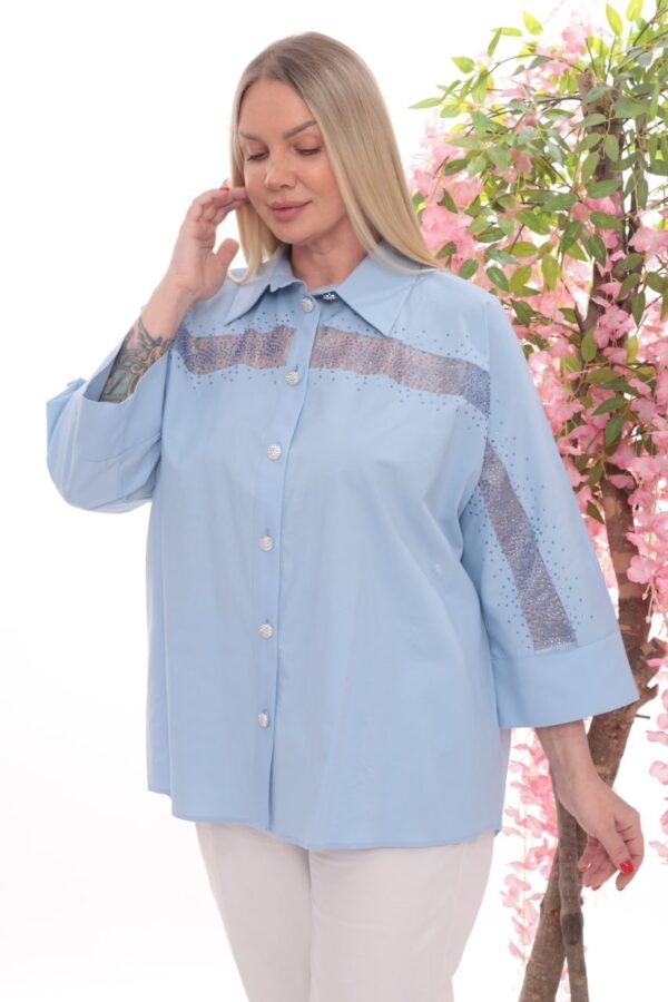 Wholesale Rhinestone Embellished Sheer Panel Tunic Shirt