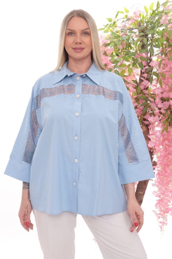 Wholesale Rhinestone Embellished Sheer Panel Tunic Shirt