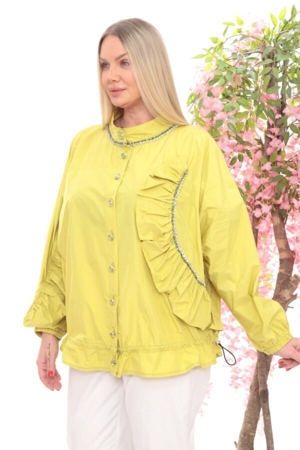 Jewel-Trimmed Ruffle Detail Blouson Jacket