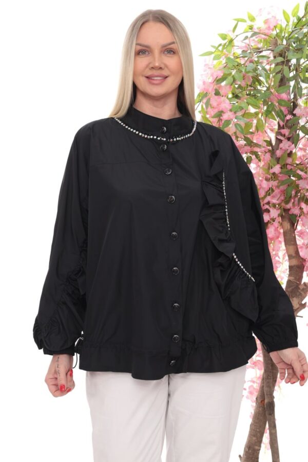 Jewel-Trimmed Ruffle Detail Blouson Jacket