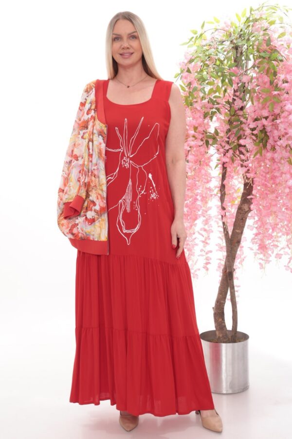 Artistic Print Bomber Jacket and Tiered Maxi Skirt Set