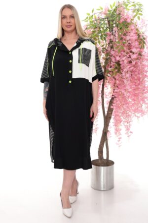 Hooded Sporty Color-Block Midi Dress