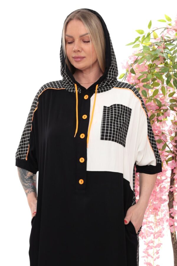 Hooded Sporty Color-Block Midi Dress