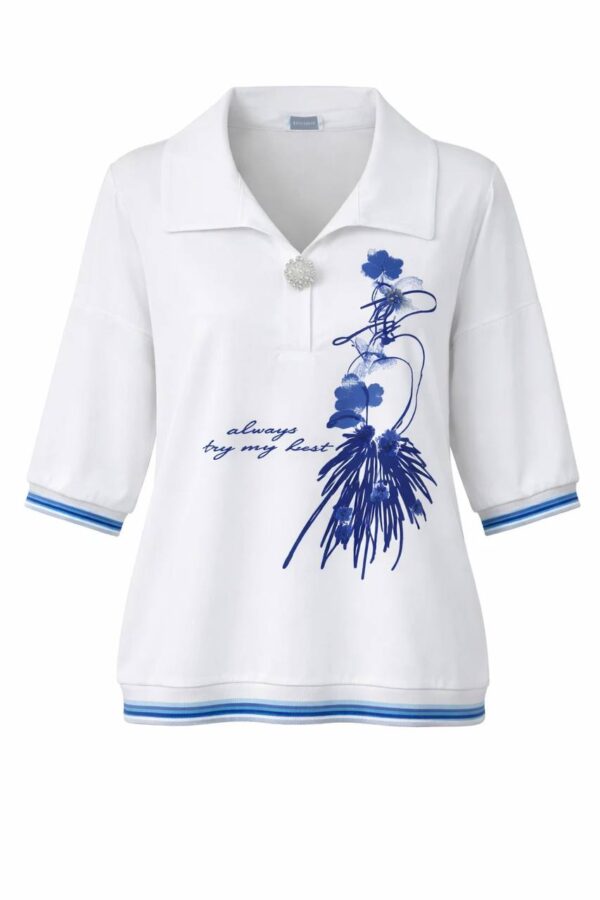 file_3264.jpg Women's Embellished Floral Print Polo Shirt