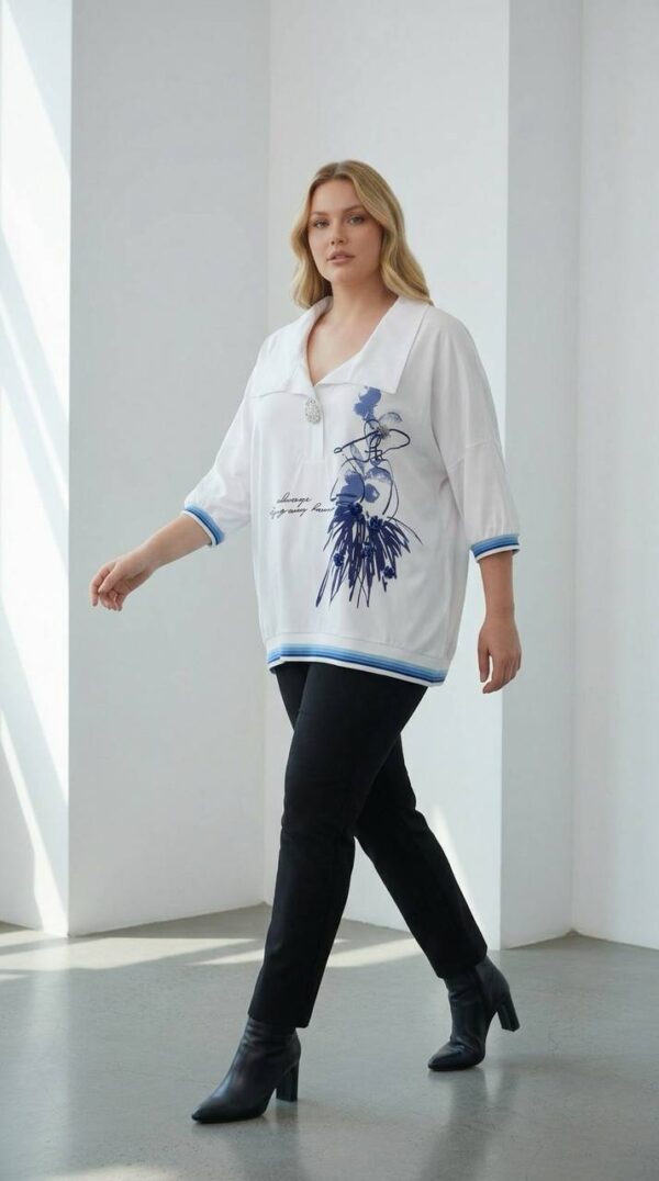 file_3265.jpg Women's Embellished Floral Print Polo Shirt