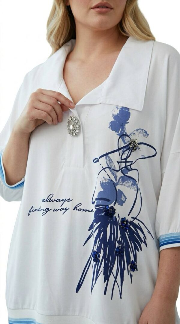 file_3268.jpg Women's Embellished Floral Print Polo Shirt