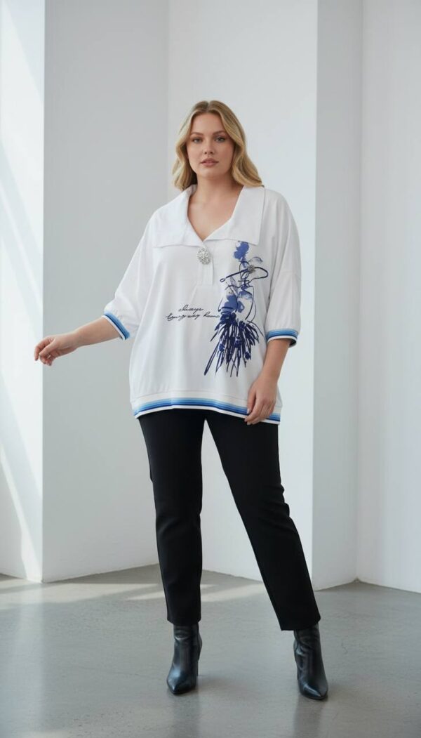 file_3283.jpg Women's Embellished Floral Print Polo Shirt