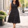 Wholesale Circle Print Ruffle Hem Midi Dress