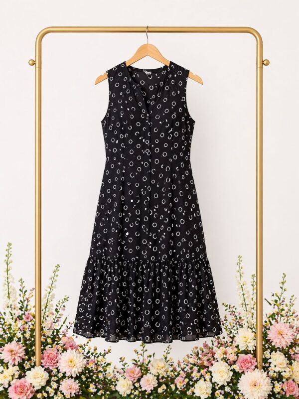 Wholesale Circle Print Ruffle Hem Midi Dress