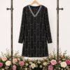 Chic Cat Print Dress with Striped V-Neck