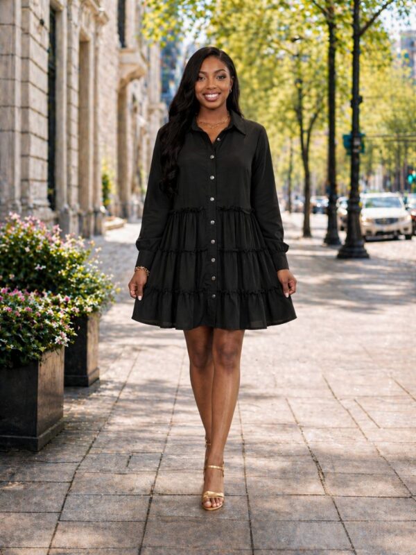 Wholesale Long Sleeve Tiered Shirtdress